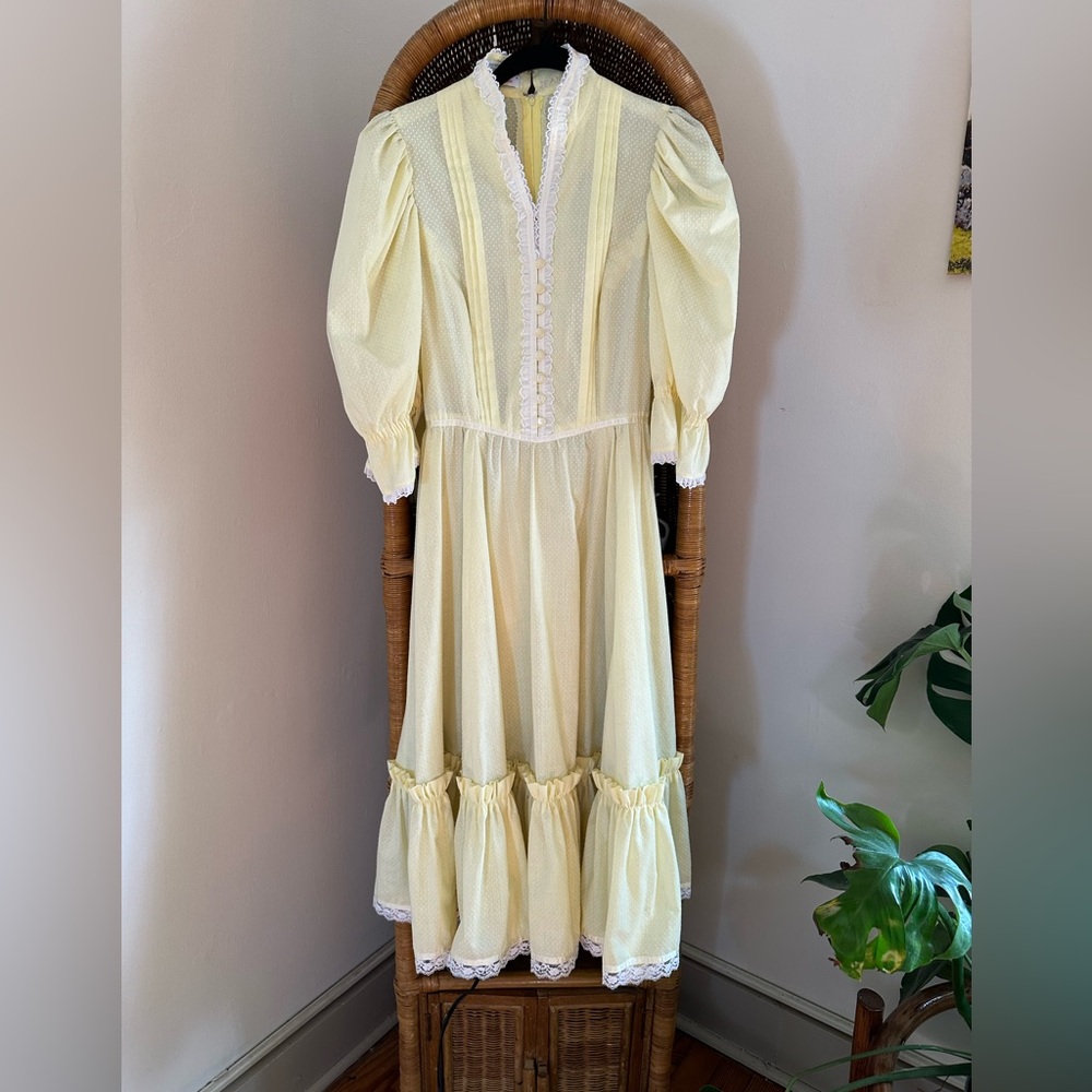 Vintage Handmade Tiered Midi Dress Modest Prairie Cottage Grandma Summer